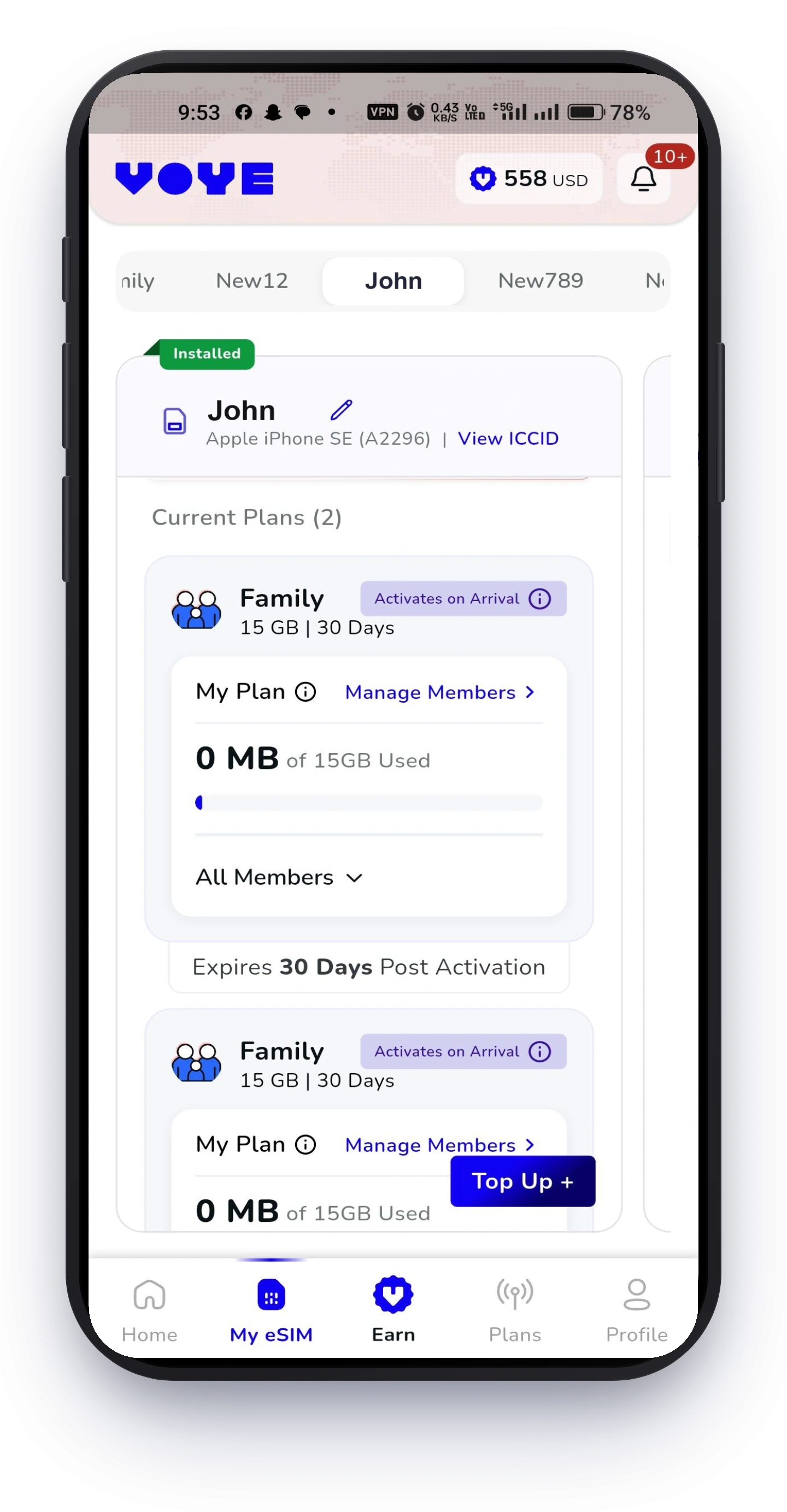 Managing family members in the Voye app