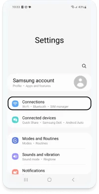 Access 'Settings' > 'Connections' for Android eSIM Configuration