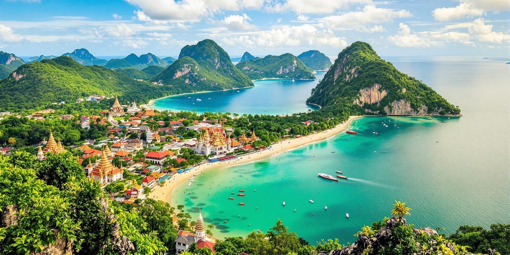 Beautiful beaches and temples in Thailand's vibrant landscape.