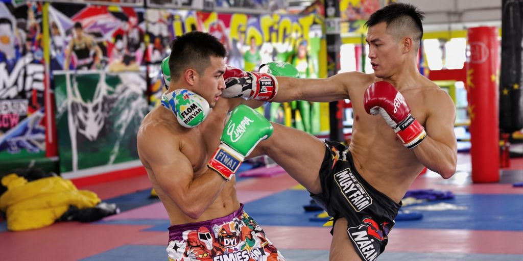 Muay Thai fighter practicing powerful strikes in action.