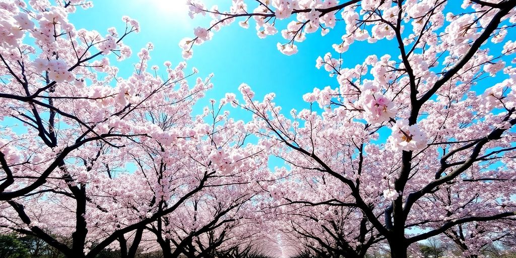 Cherry blossoms in bloom along a peaceful path in Japan.