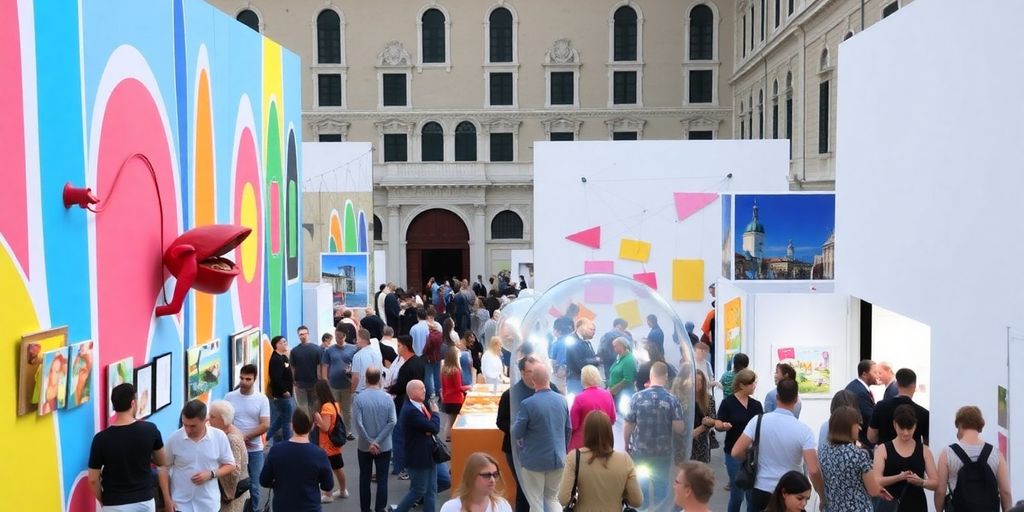 Colorful art installations at the Venice Biennale 2025.