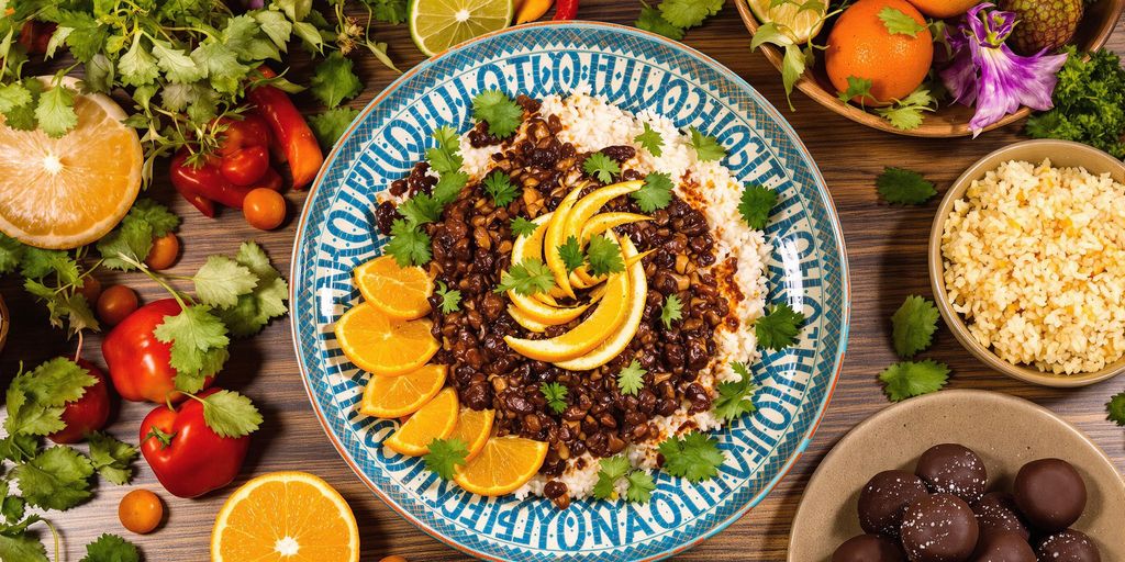 Colorful Brazilian dishes: feijoada and brigadeiro desserts.