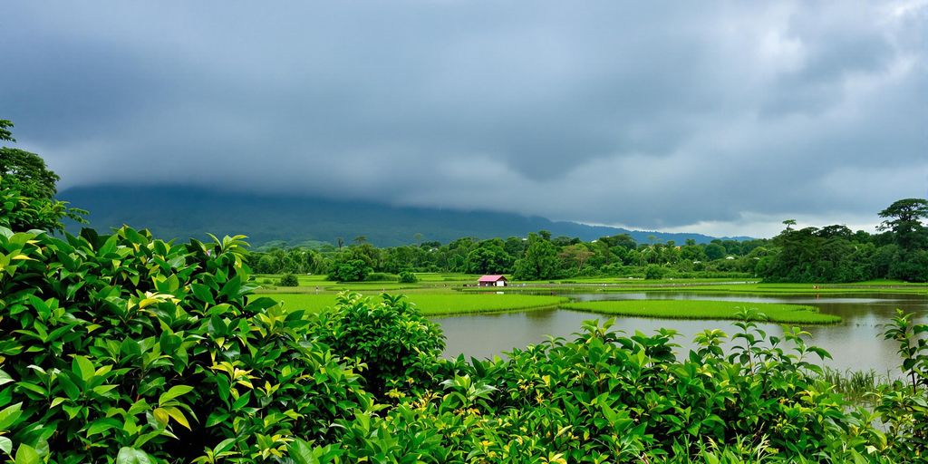 Lush greenery in Thailand during the rainy season.