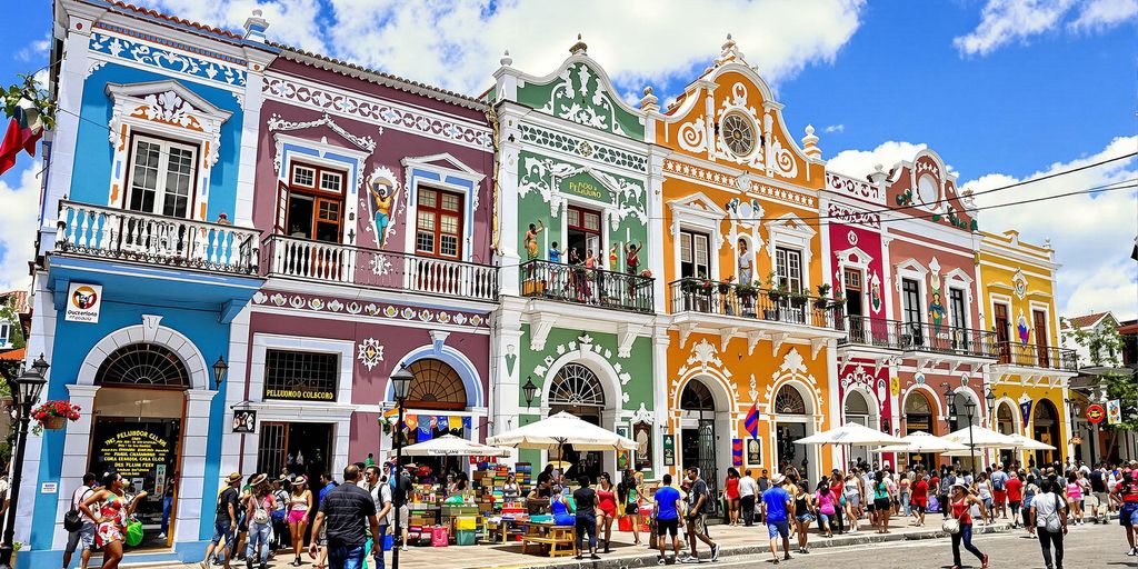 Colorful colonial architecture in Pelourinho, Salvador.