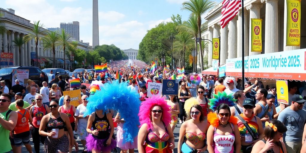 Crowd celebrating at WorldPride 2025 in Washington, D.C.