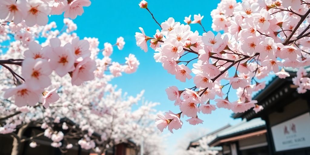 Cherry blossoms framing a peaceful Kyoto pathway.