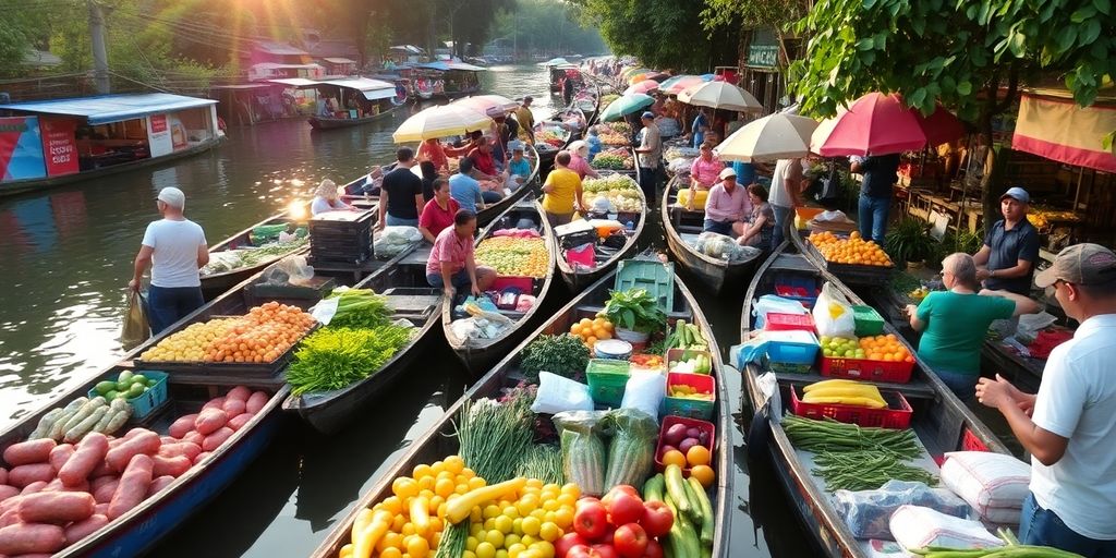 Colorful boats at Khlong Phadung Krung Kasem Floating Market.