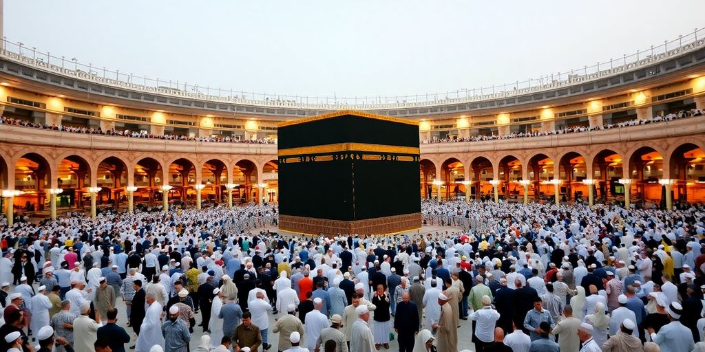 Pilgrims at the Kaaba during Hajj and Umrah.