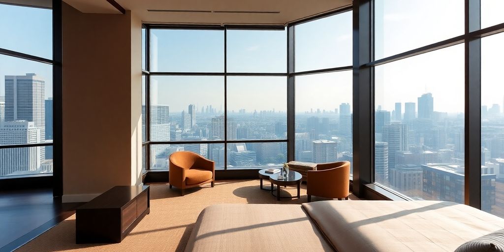 Luxurious hotel suite with city views in Aman Tokyo.