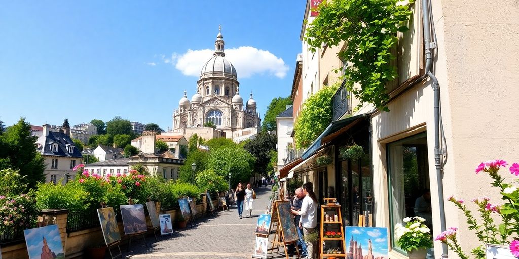 Montmartre with Sacré-Cœur and lively street scene.