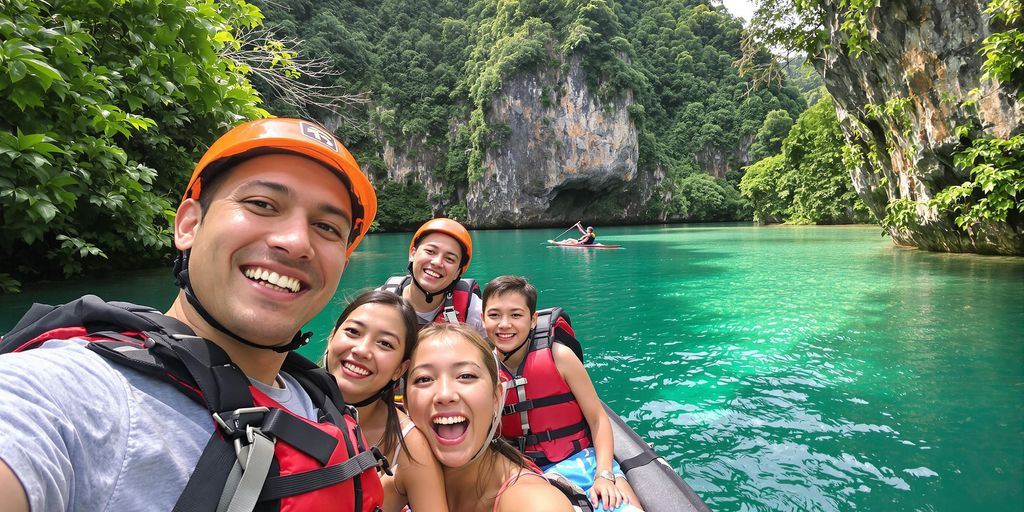 Family engaging in adventurous activities in Thailand.