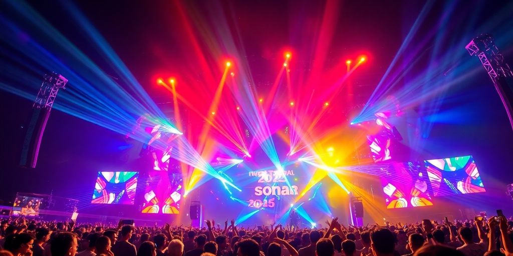 Crowd enjoying Sónar Festival 2025 with colorful lights.