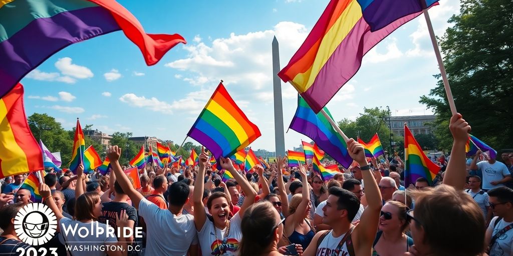 Diverse crowd celebrating at WorldPride 2025 in D.C.