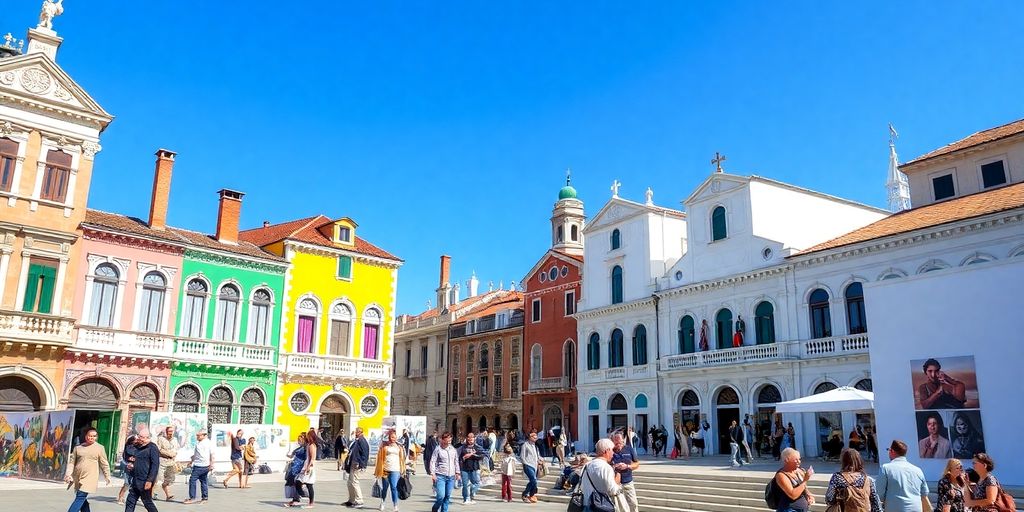 Colorful national pavilions at the Venice Biennale.