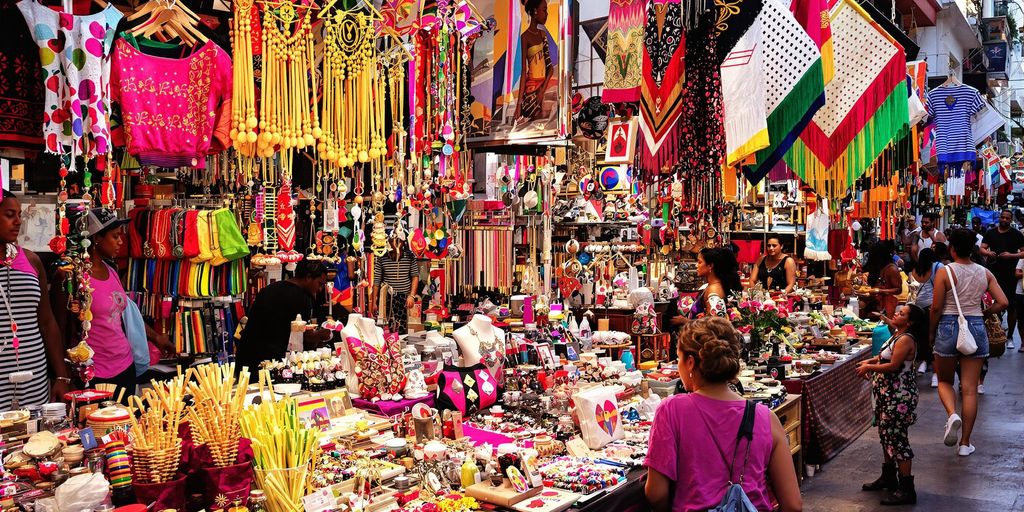 Colorful market in Salvador with unique handmade souvenirs.