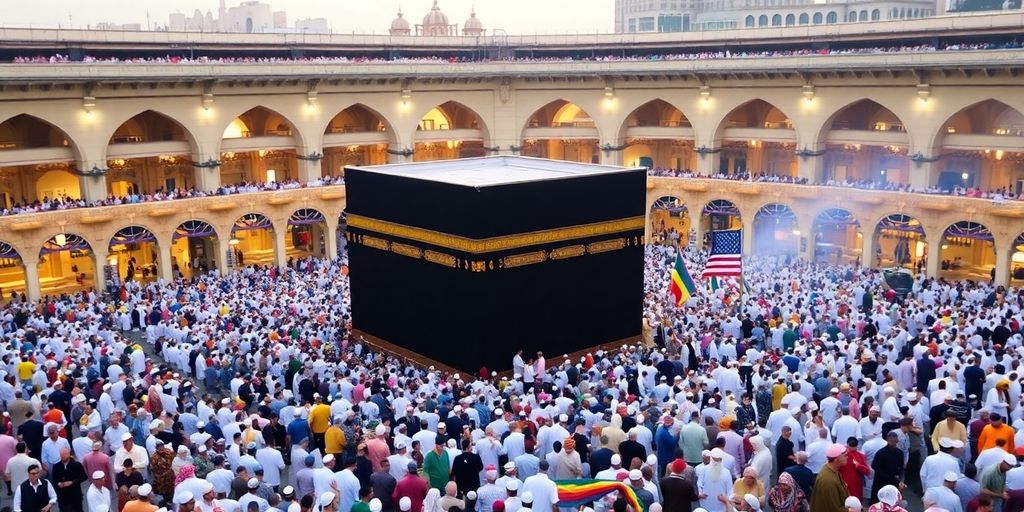 Pilgrims performing Hajj at the Kaaba in Mecca.