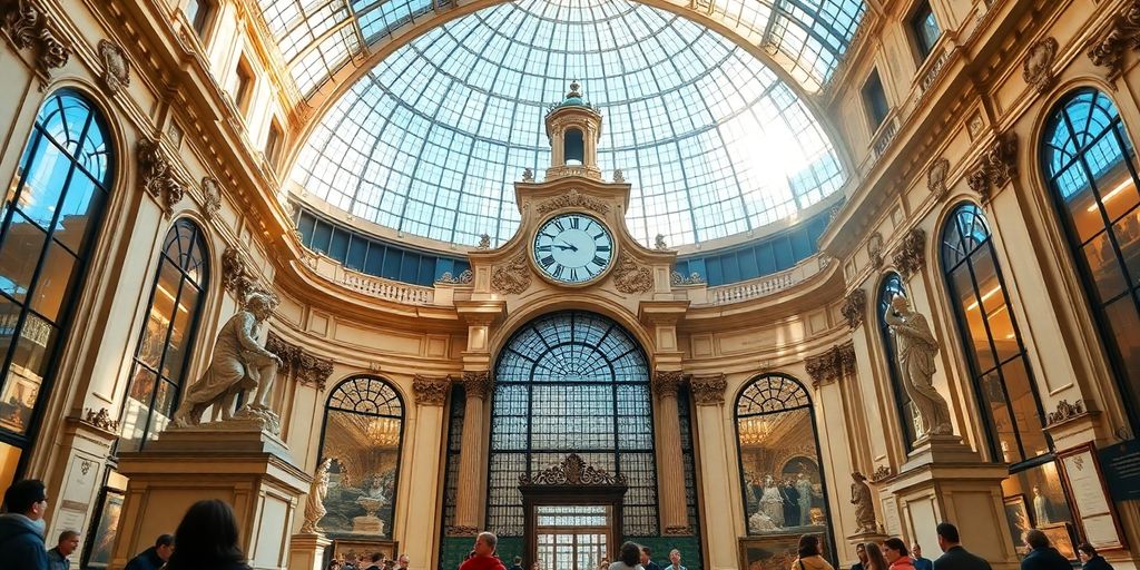 Interior view of Musée d'Orsay with art and architecture.