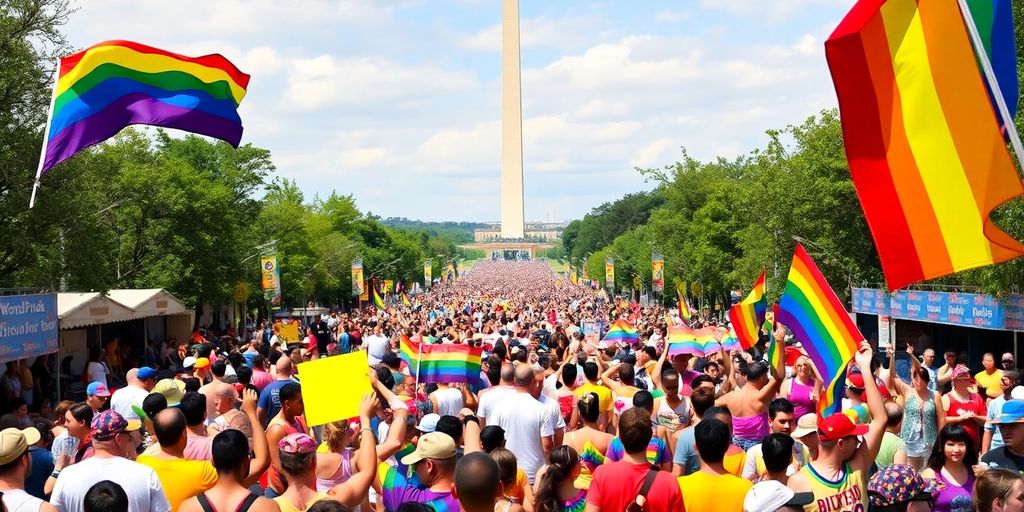 Crowd celebrating at WorldPride 2025 in Washington, D.C.