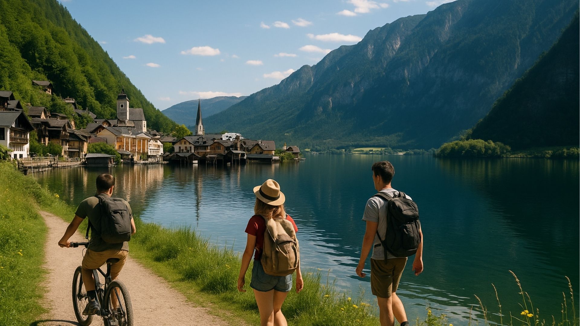 Scenic view of the Austrian Alps by a tranquil lake