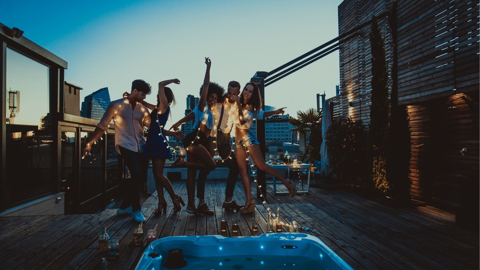 Friends partying on a rooftop