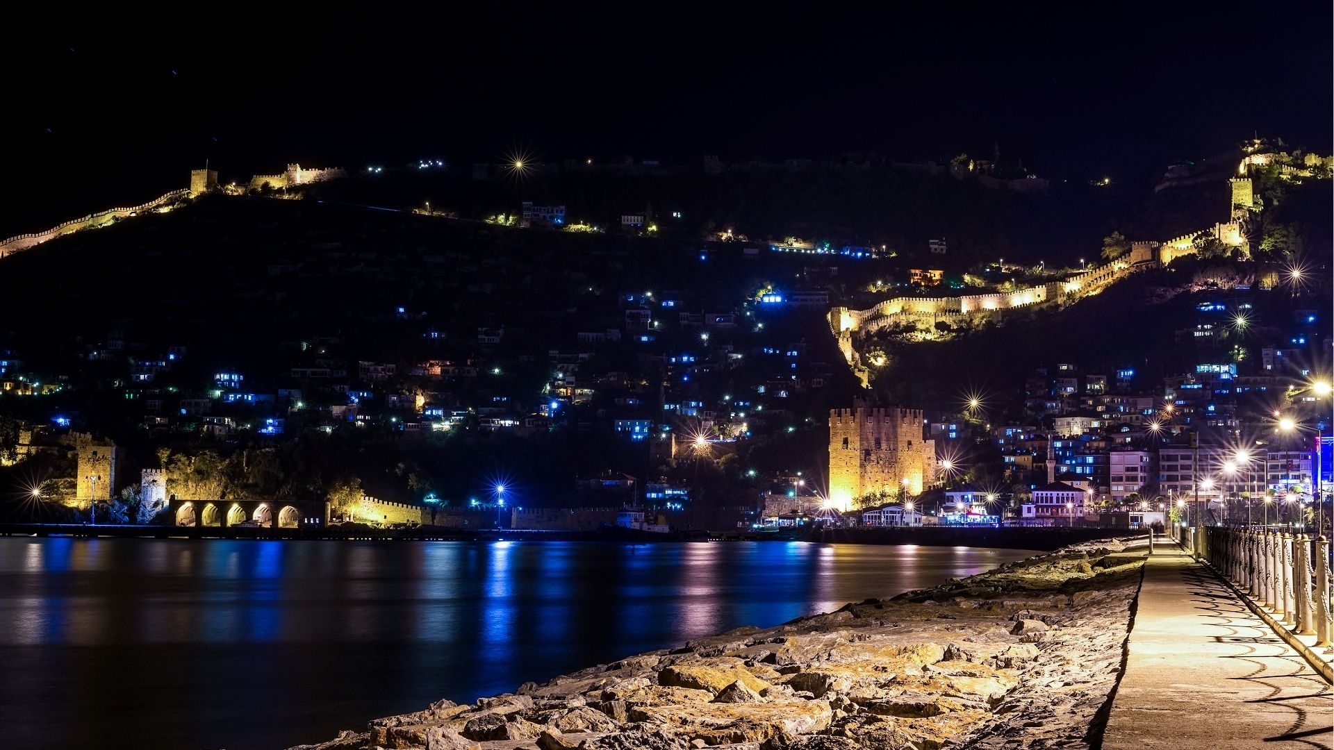 City lights glowing in Ganja at night