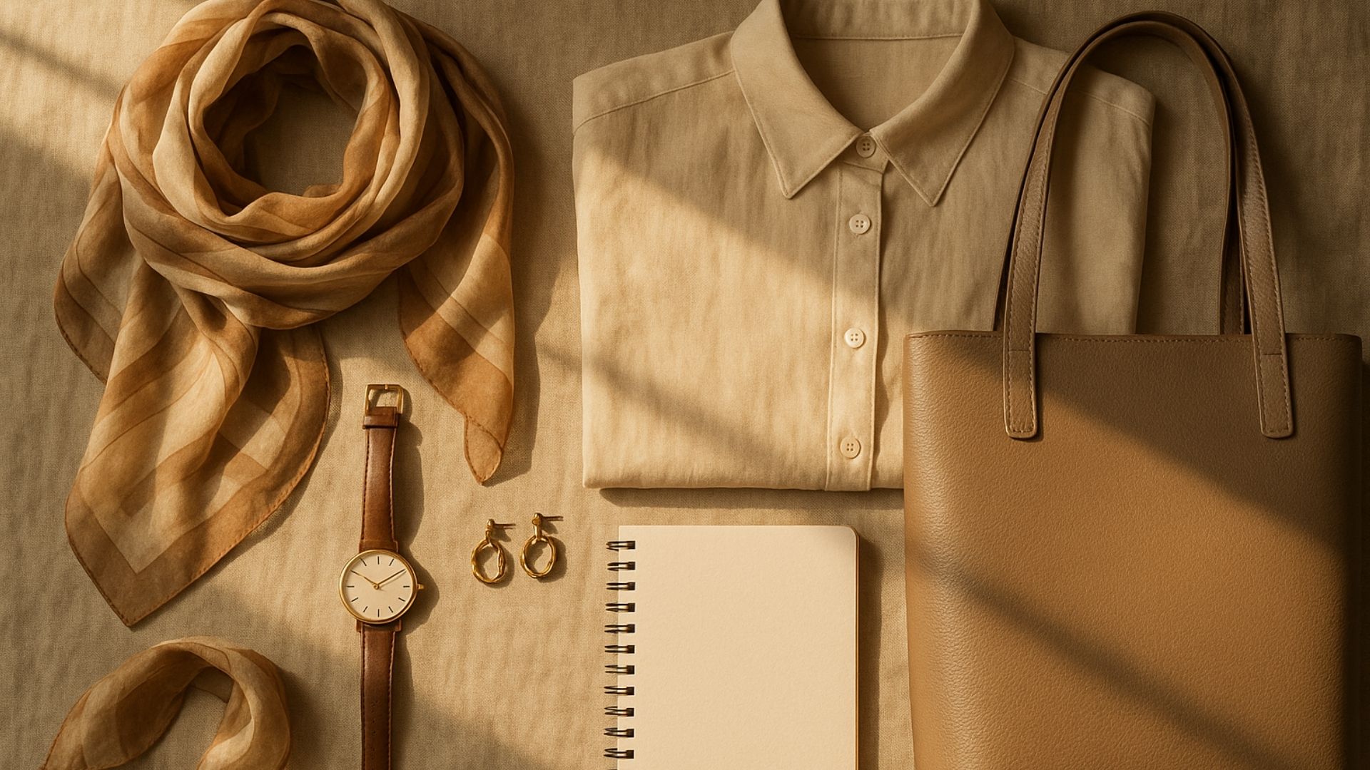Elegant Milan-inspired flat lay of travel essentials in warm daylight