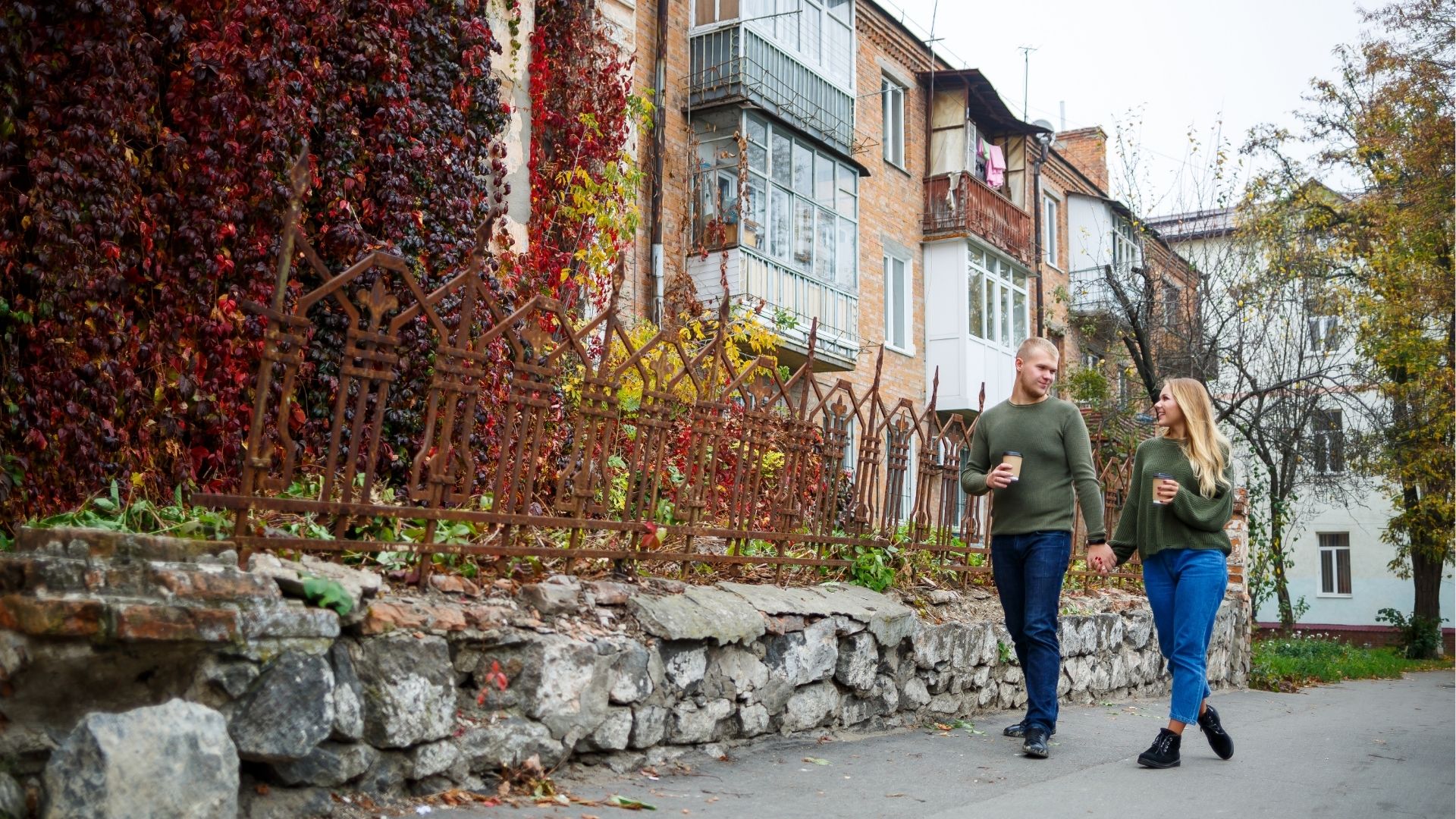 Beautiful couple walking down the street