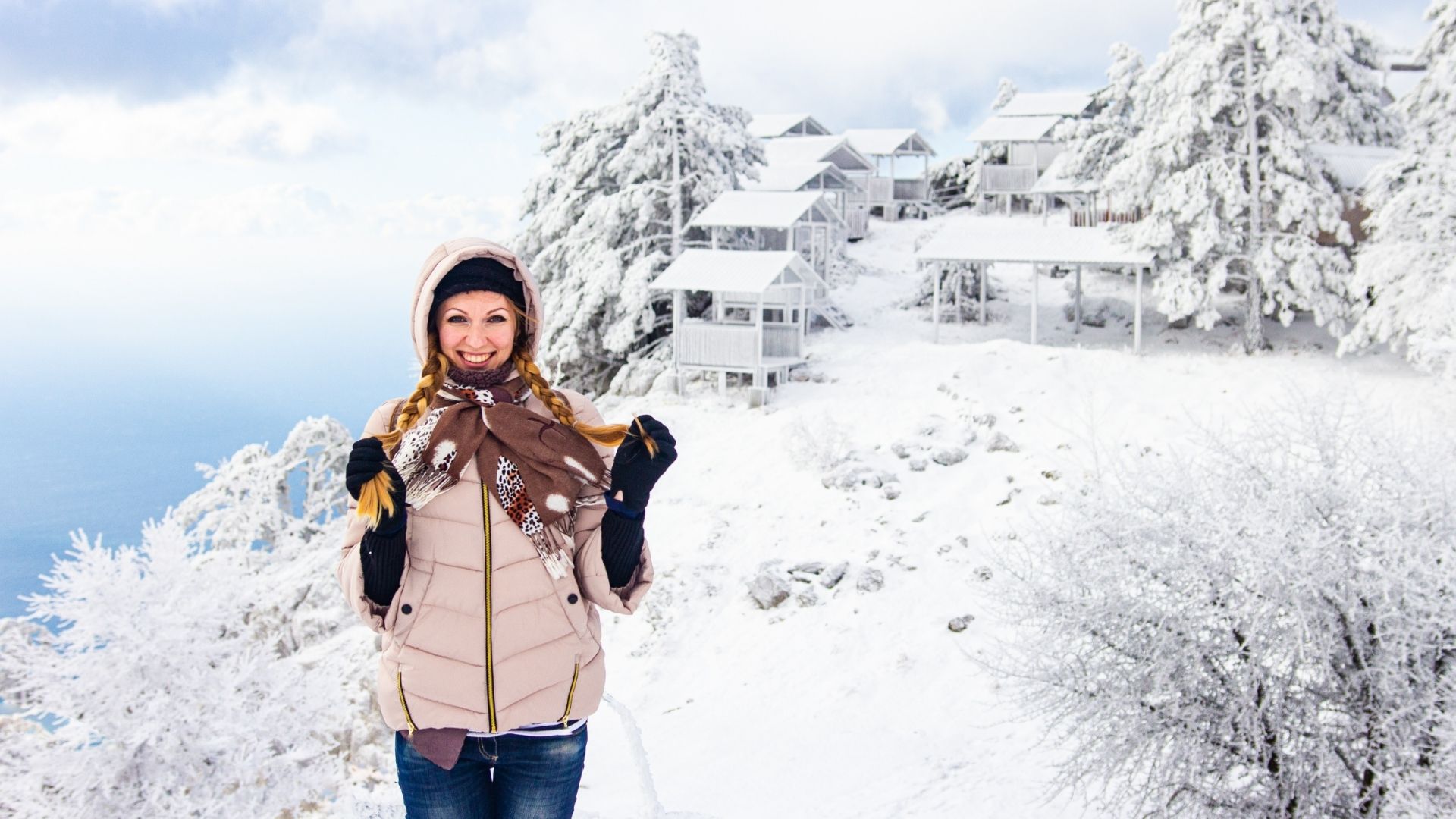 Woman enjoying winter forest