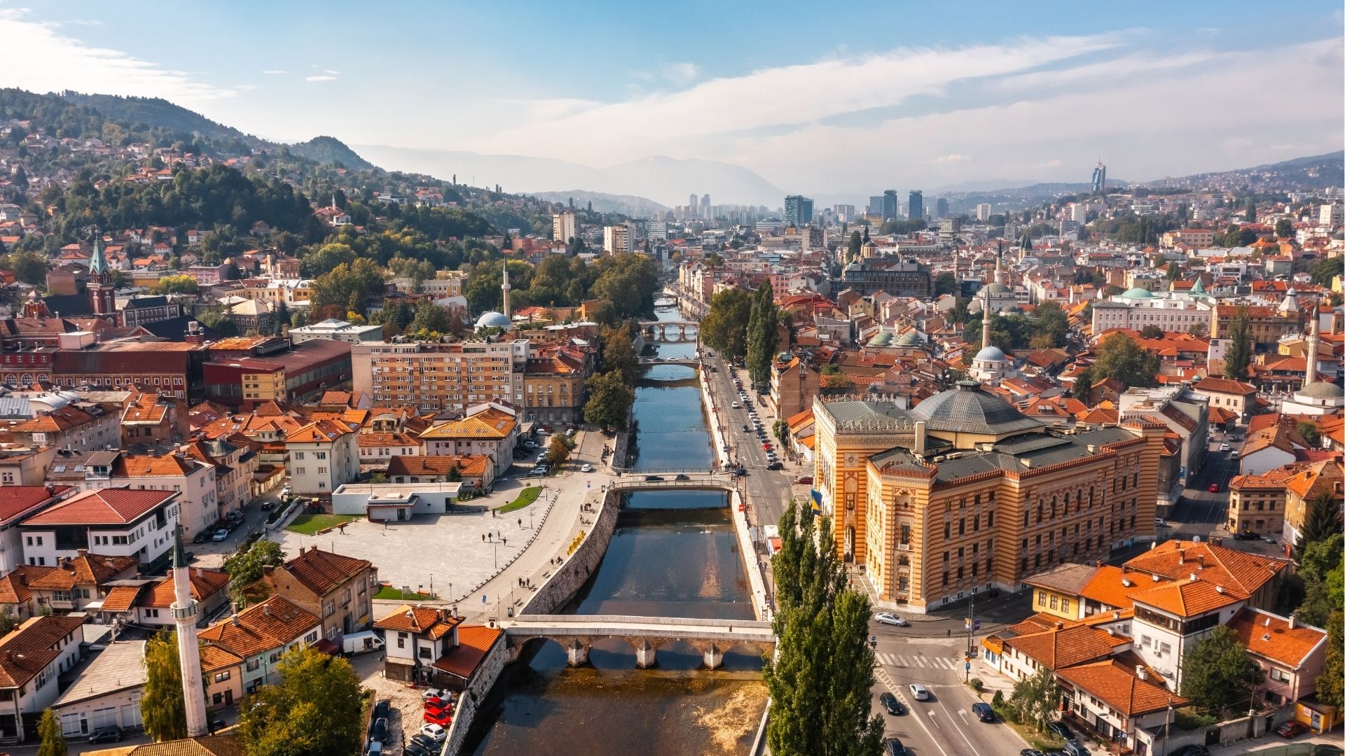 Aerial view of Sarajevo downtown