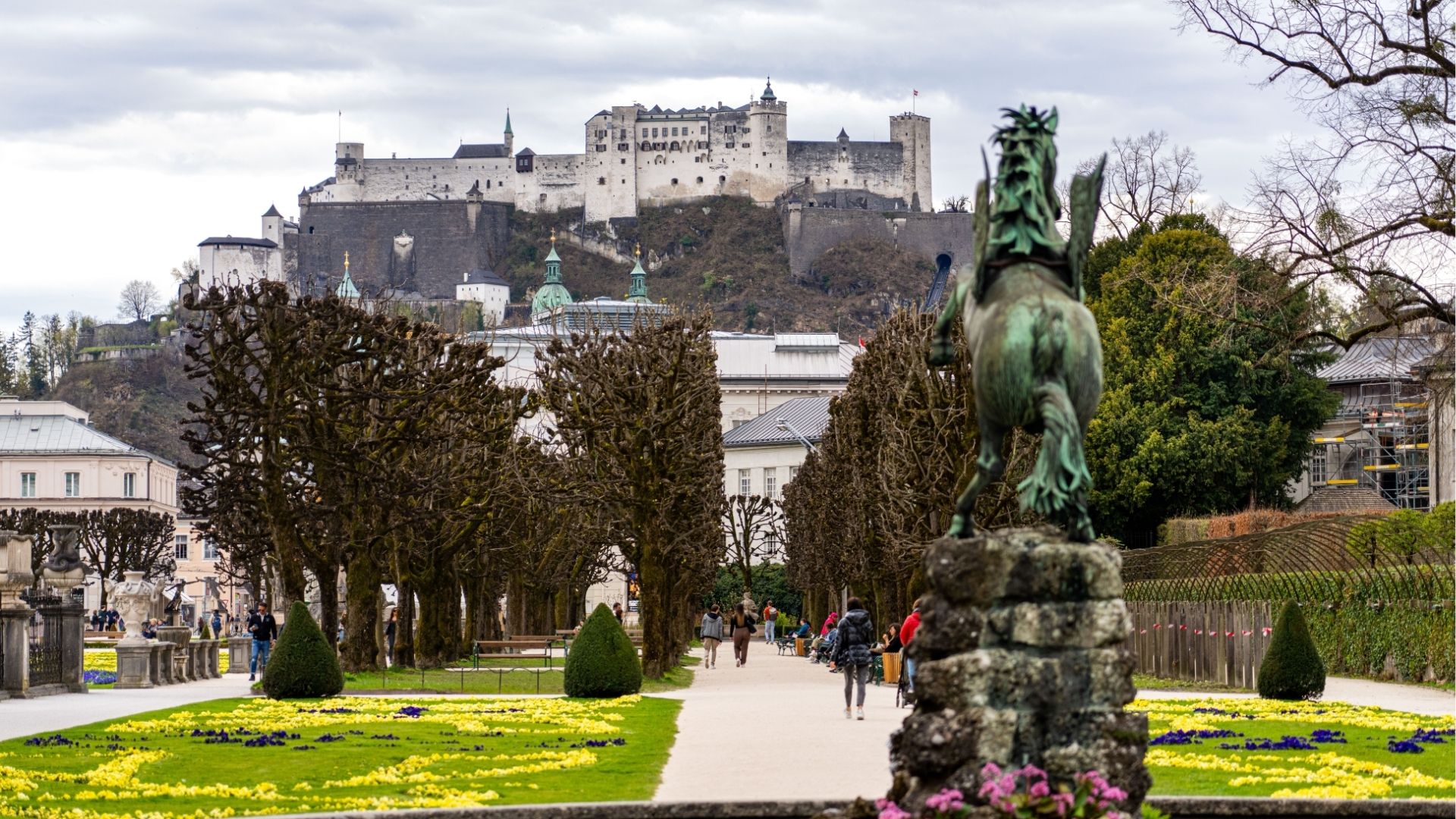 Scenic view of Salzburg castle from Mirabell Gardens