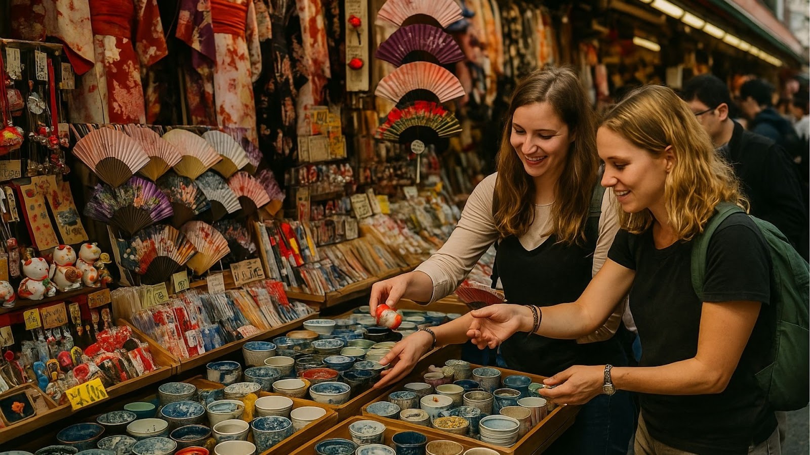 Tourist buying souvenirs at a local Japanese market