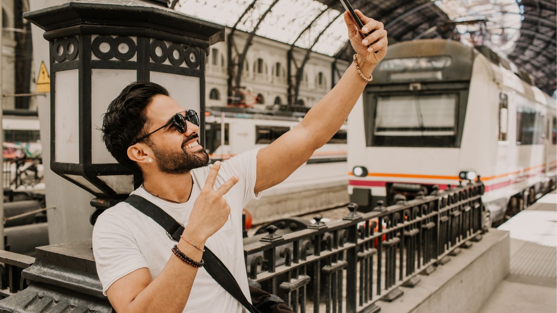 Tourist clicking a selfie and enjoying connectivity 
