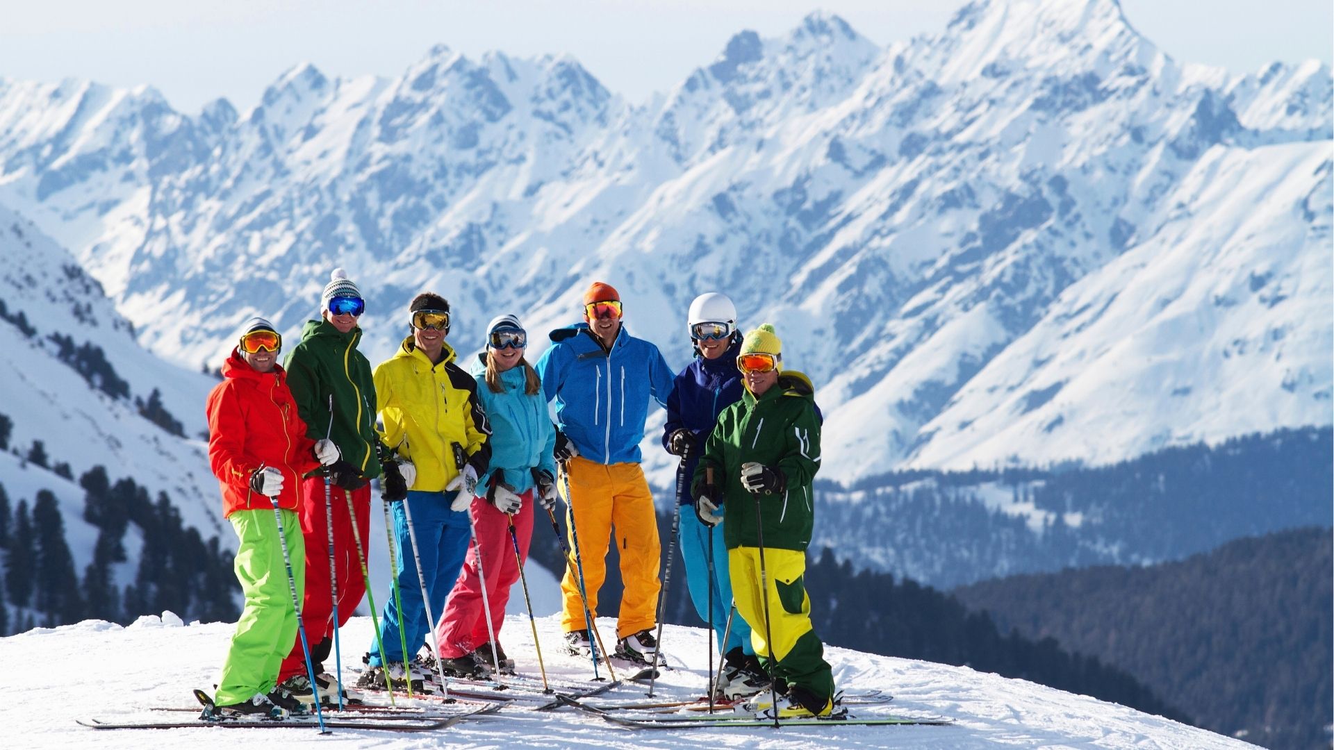 Group of skiers standing in Kuhtai , Tirol, Austria