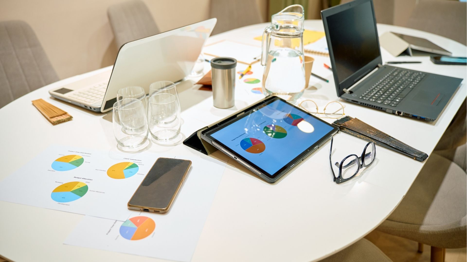 Multiple connected devices on a workspace symbolizing digital connectivity and eSIM setup