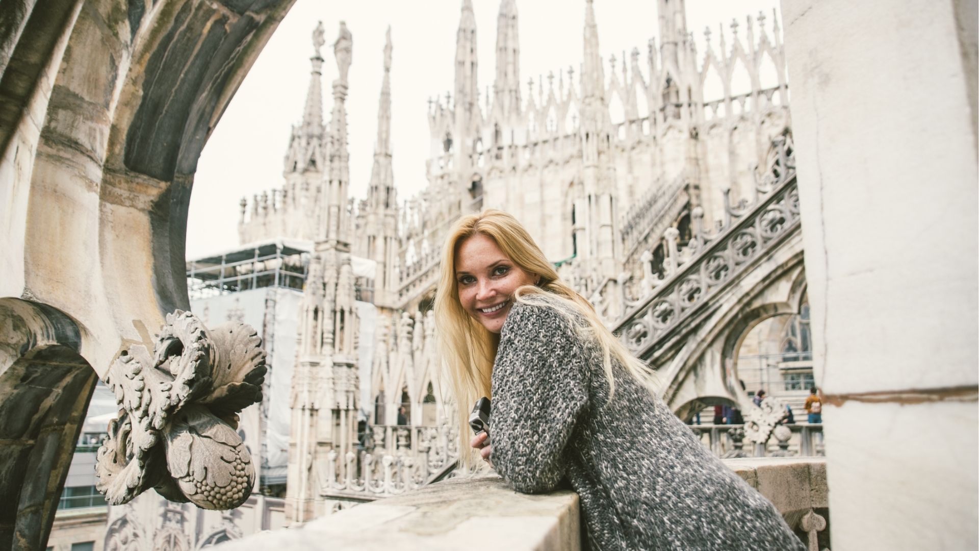 Milan,woman on excursion on the top of the cathedral