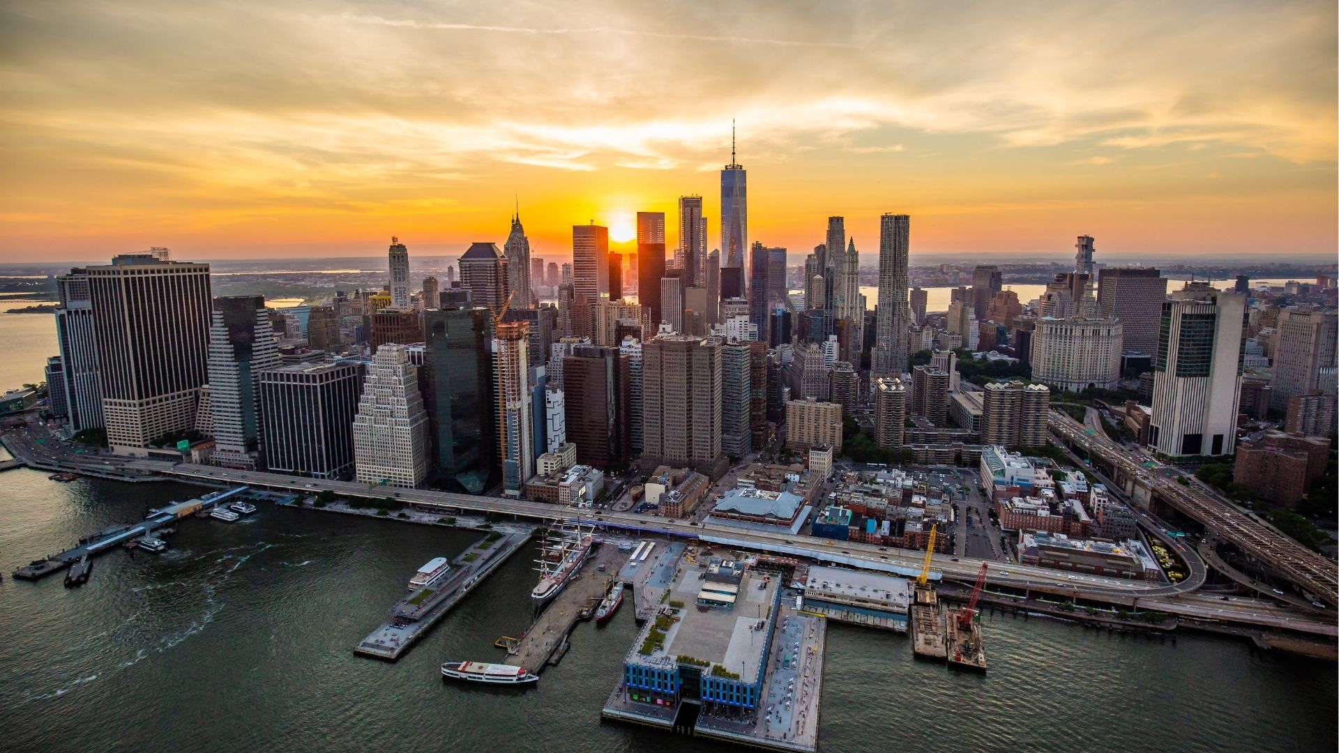 New York City At Sunset Aerial View
