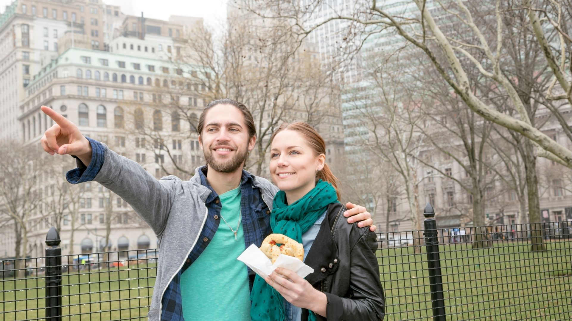 Couple walking and smiling on a New York City street, USA