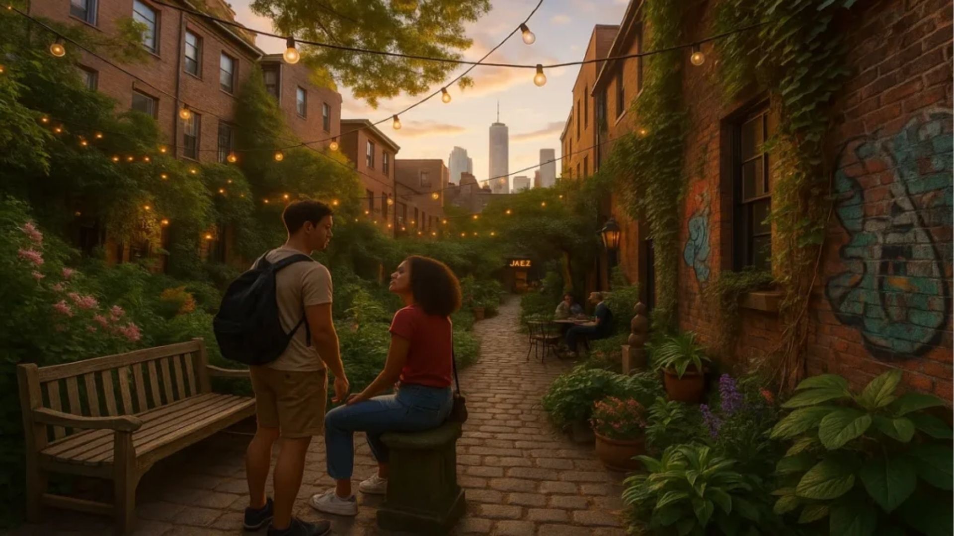 Hidden courtyard garden in Greenwich Village, New York City
