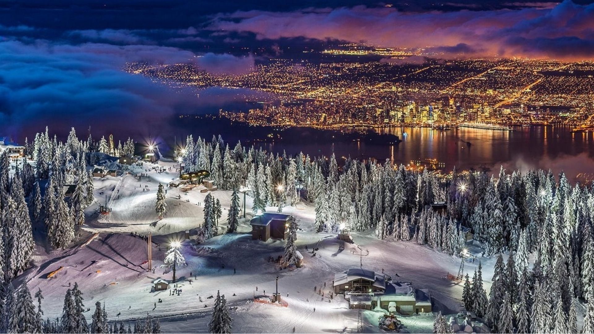 Pacific Coliseum exterior with snow in Vancouver winter during festival season