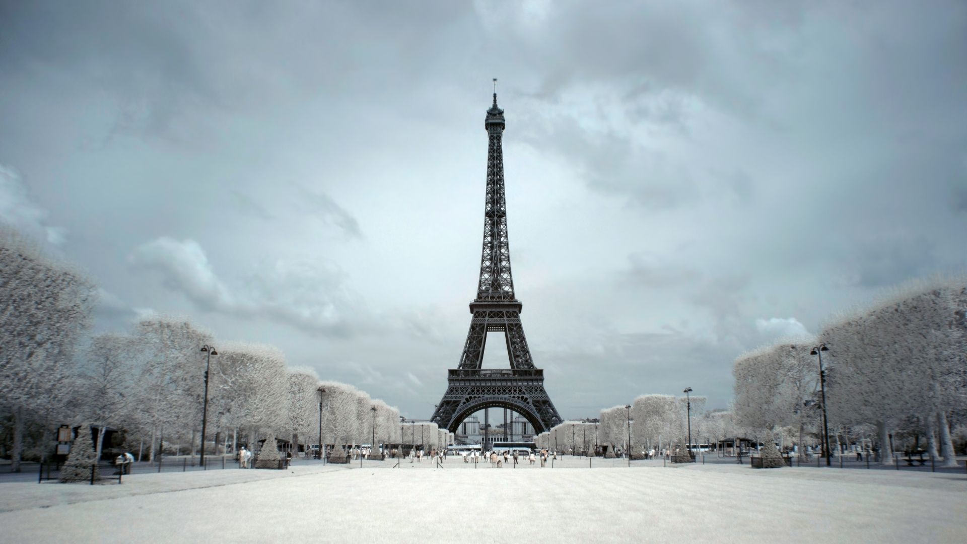 Eiffel Tower surrounded by winter scenery in Paris, highlighting February travel in Europe