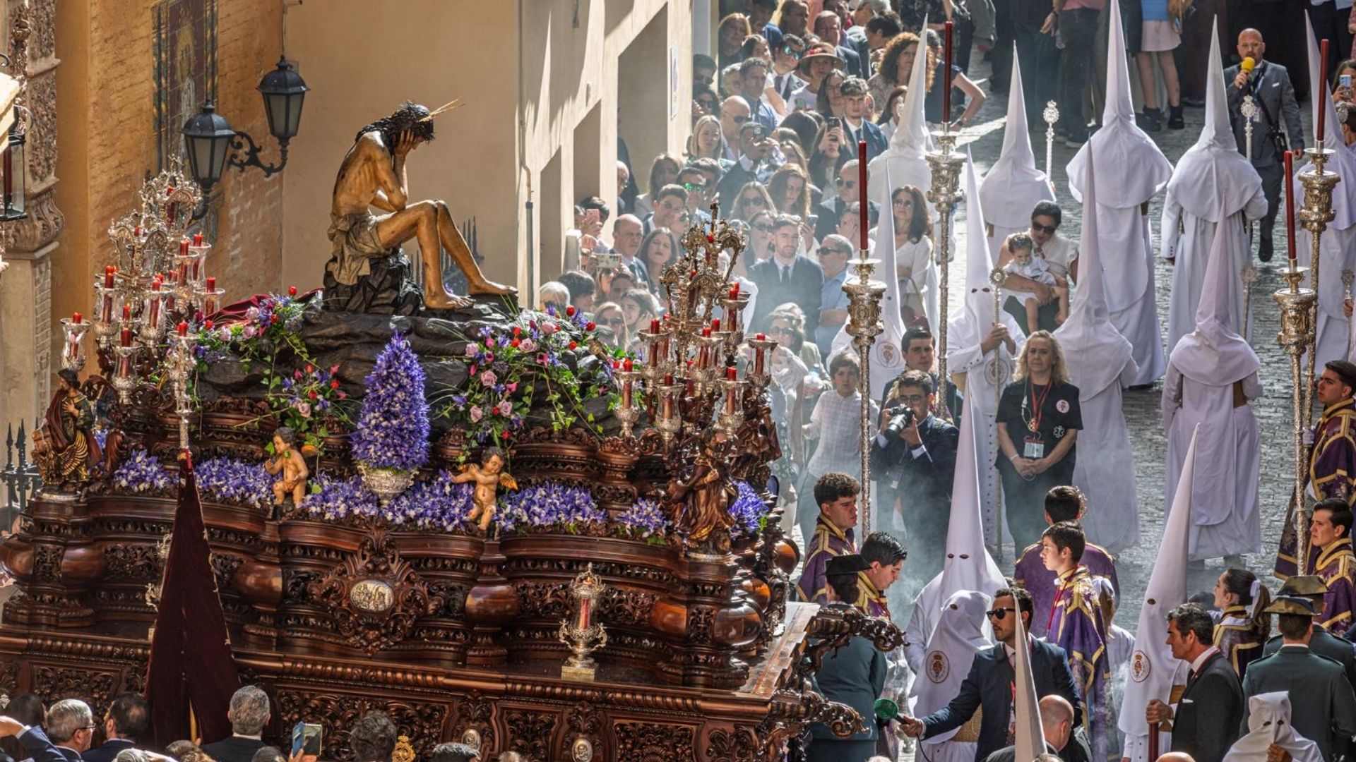 Crowded Holy Week procession in Spain