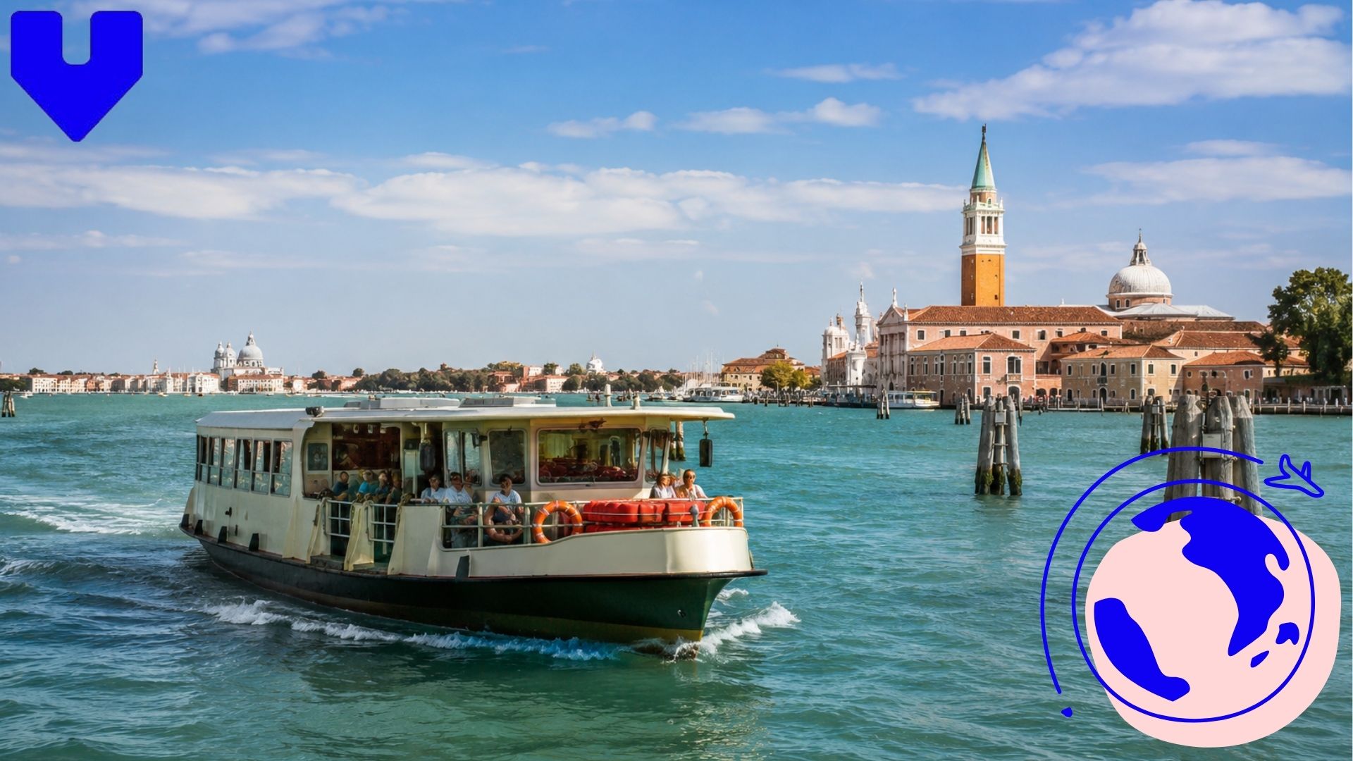 A vaporetto crossing the lagoon toward the Lido di Venezia