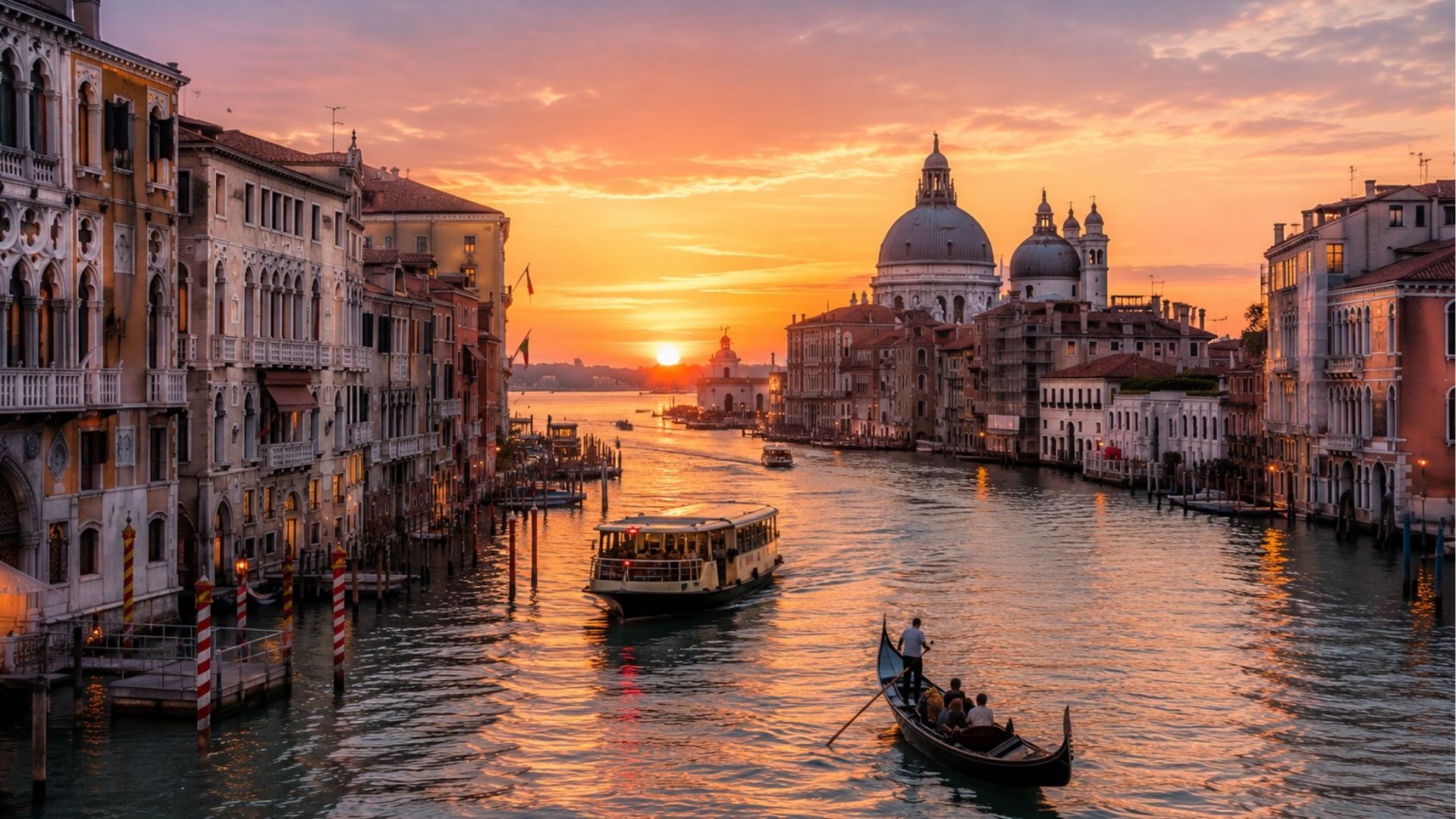 Grand Canal at sunset during a Venice city break around the Venice Film Festival