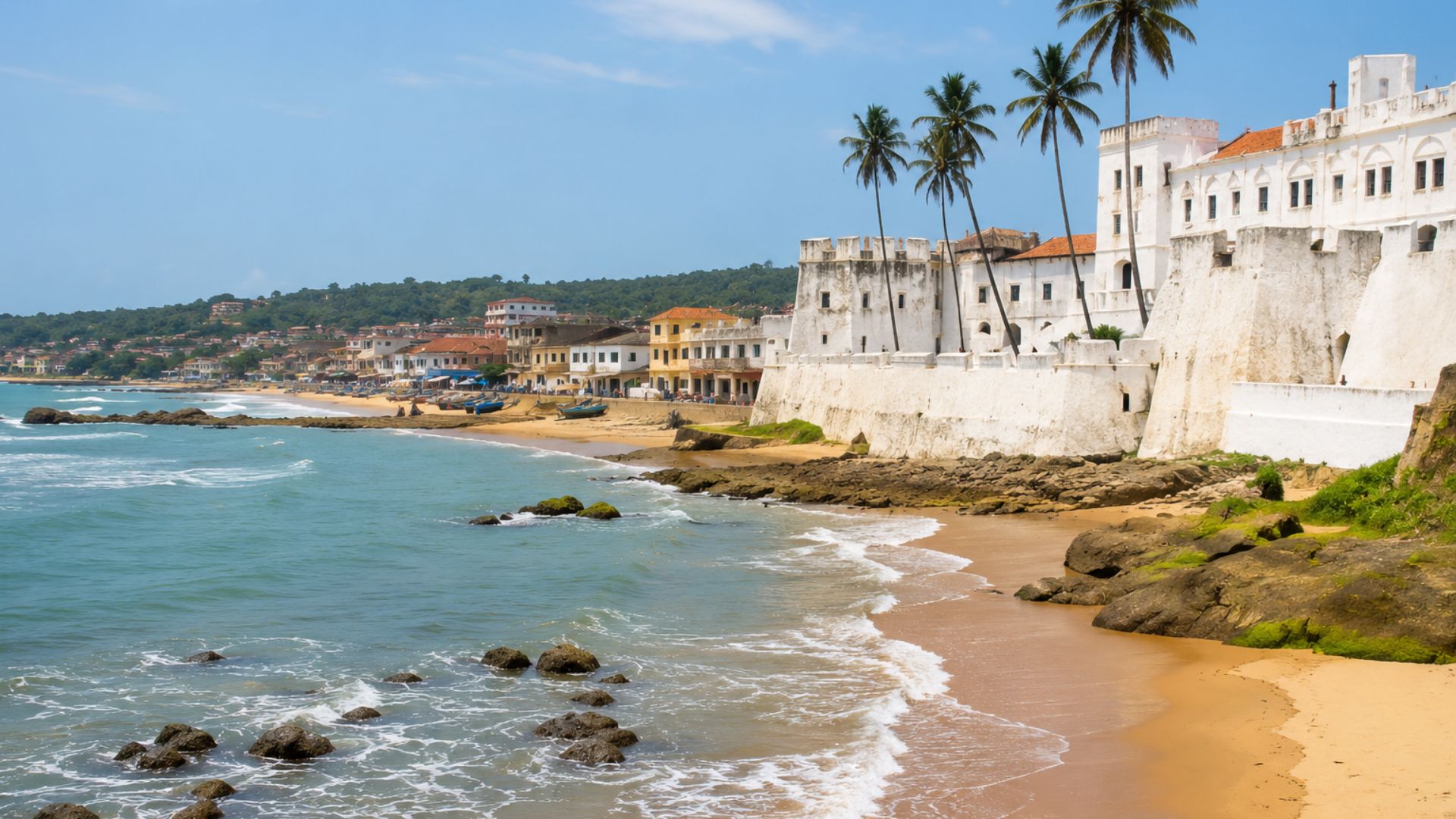 Elmina Castle coastline view for panafest 2026 travelers planning accommodation