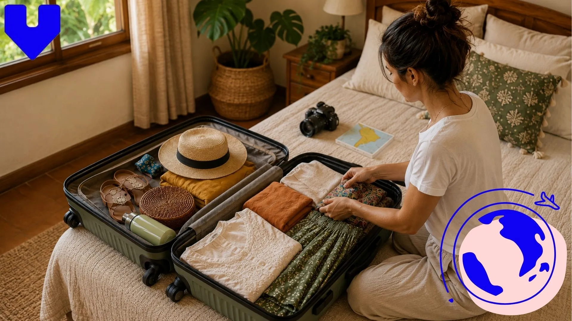 Traveler packing a suitcase with clothes for a Sri Lanka trip