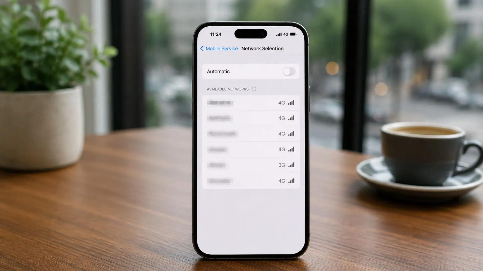 phone settings screen showing network selection options to fix no service